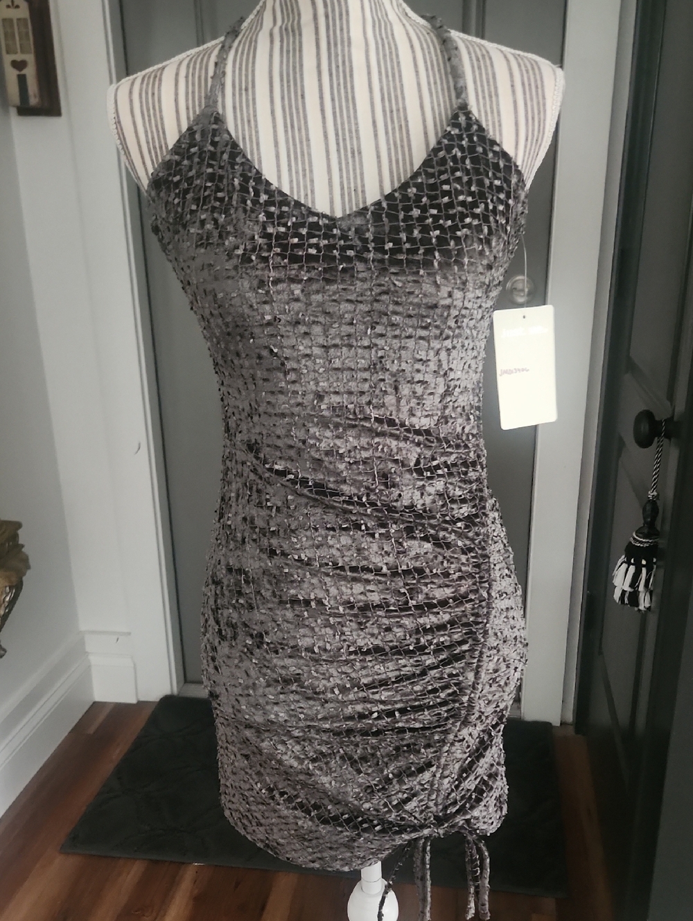 Just Me Velvet Gray Halter Mini Dress